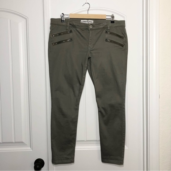 Express Jeans Ankle Low Rise Stella Army Green Leggings 14 - Picture 3 of 12